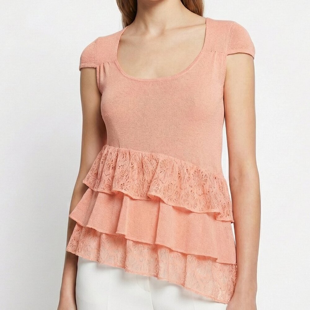 Red Valentino Top Ruffle Lace Asymmetrical Knit Pullover Made in Italy